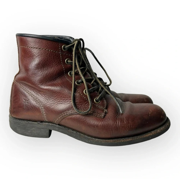 Frye Vintage Brown Leather 6 Hole  Lace Up Boots 7 - Picture 2 of 14